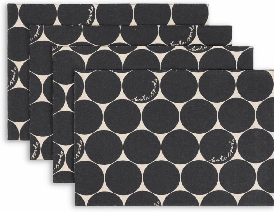 Kate Spade New York Joy Dot Reversible Cotton Placemats Set of 4, Navy Blue & Cream 13x19 Inch, Machine Washable Table Mats for Dining & Decor