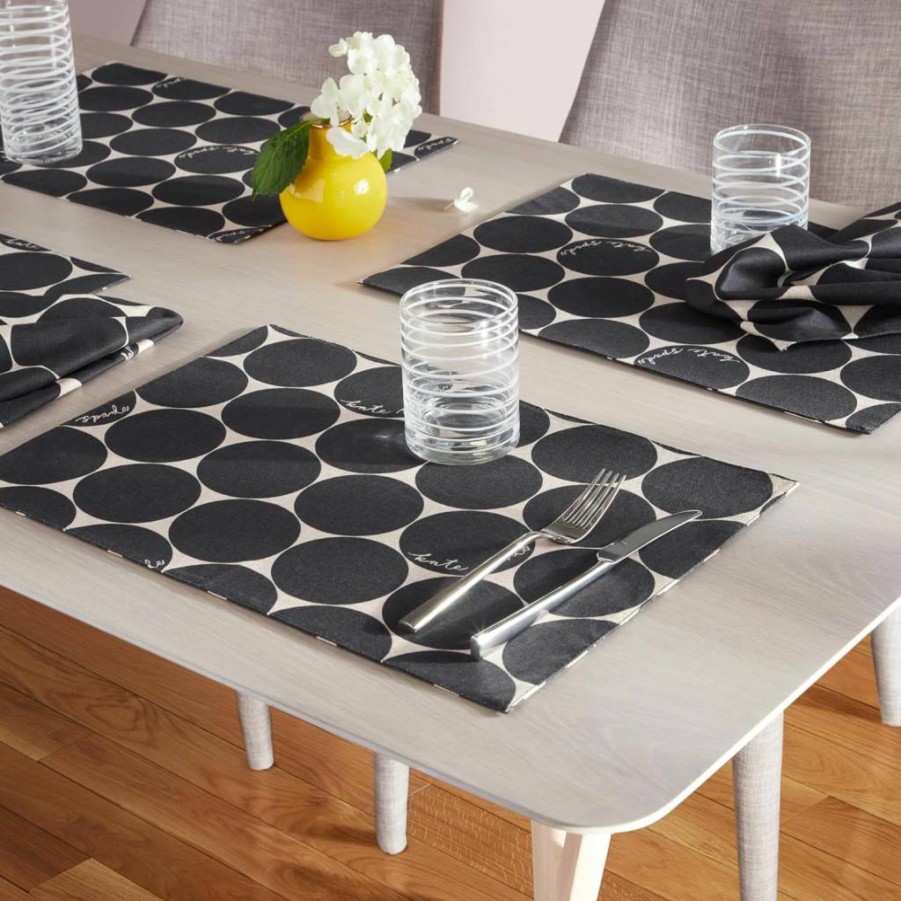 Kate Spade New York Joy Dot Reversible Cotton Placemats Set of 4, Navy Blue & Cream 13x19 Inch, Machine Washable Table Mats for Dining & Decor