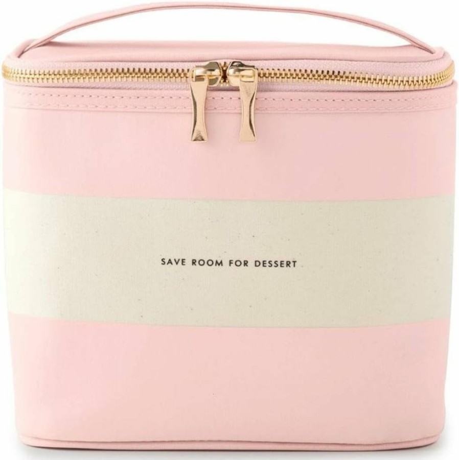 Kate Spade New York Insulated Lunch Bag for Women - Pink Thermal Tote with Double Zipper & Handle, Blush Rugby Stripe Cooler