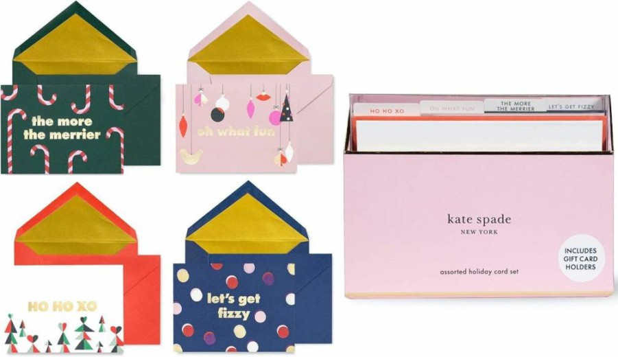 Kate Spade New York Holiday Greeting Cards Set - 10 Blank All-Occasion Stationery Cards with Envelopes, Spruce Plaid Design