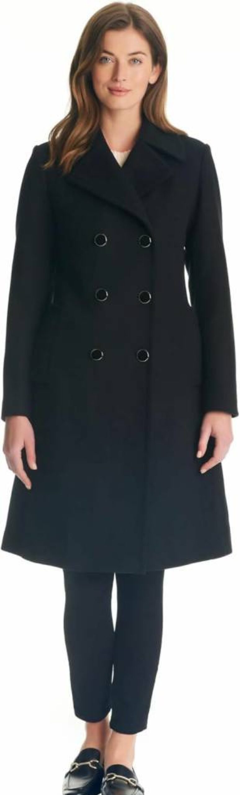 Kate Spade New York Women's Double-Breasted Wool Coat - Classic Long Winter Coat for Women