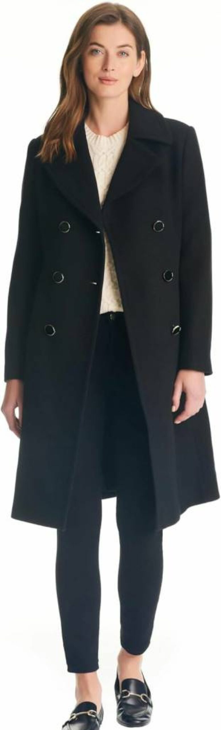 Kate Spade New York Women's Double-Breasted Wool Coat - Classic Long Winter Coat for Women