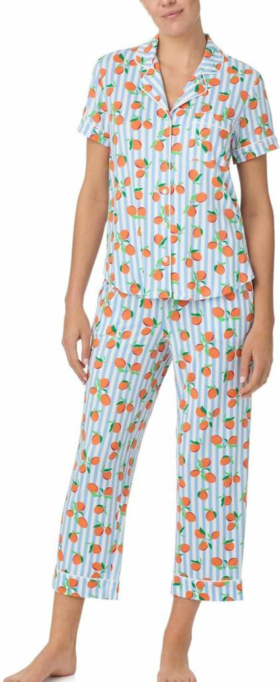 Kate Spade New York Women's Short Cropped Pajama Set - Comfortable Sleepwear Pants & Top