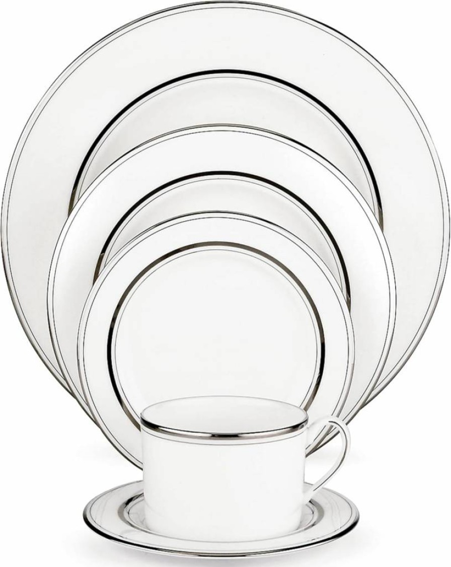 Kate Spade New York Library Lane Platinum White Dinner Plate - 1.50 Lb Elegant Dining Dish