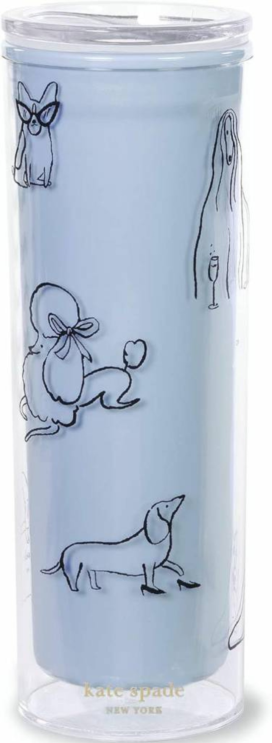 Kate Spade New York 16oz Insulated Travel Mug - Blue Double Wall Plastic Tumbler for Hot & Cold Drinks, Leak-Proof Coffee Tea Cup with Lid