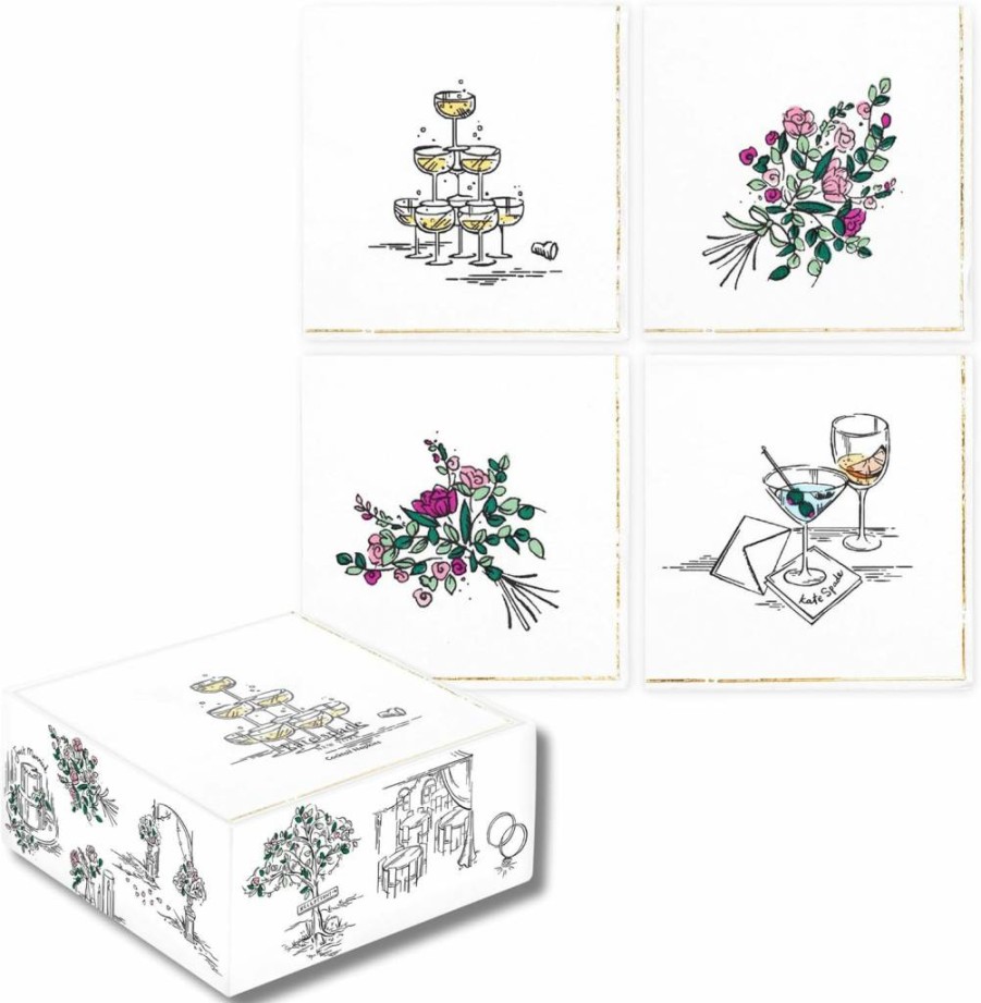Kate Spade New York White Bridal Toile Design Disposable Cocktail Napkins, 52-Pack for Parties & Events