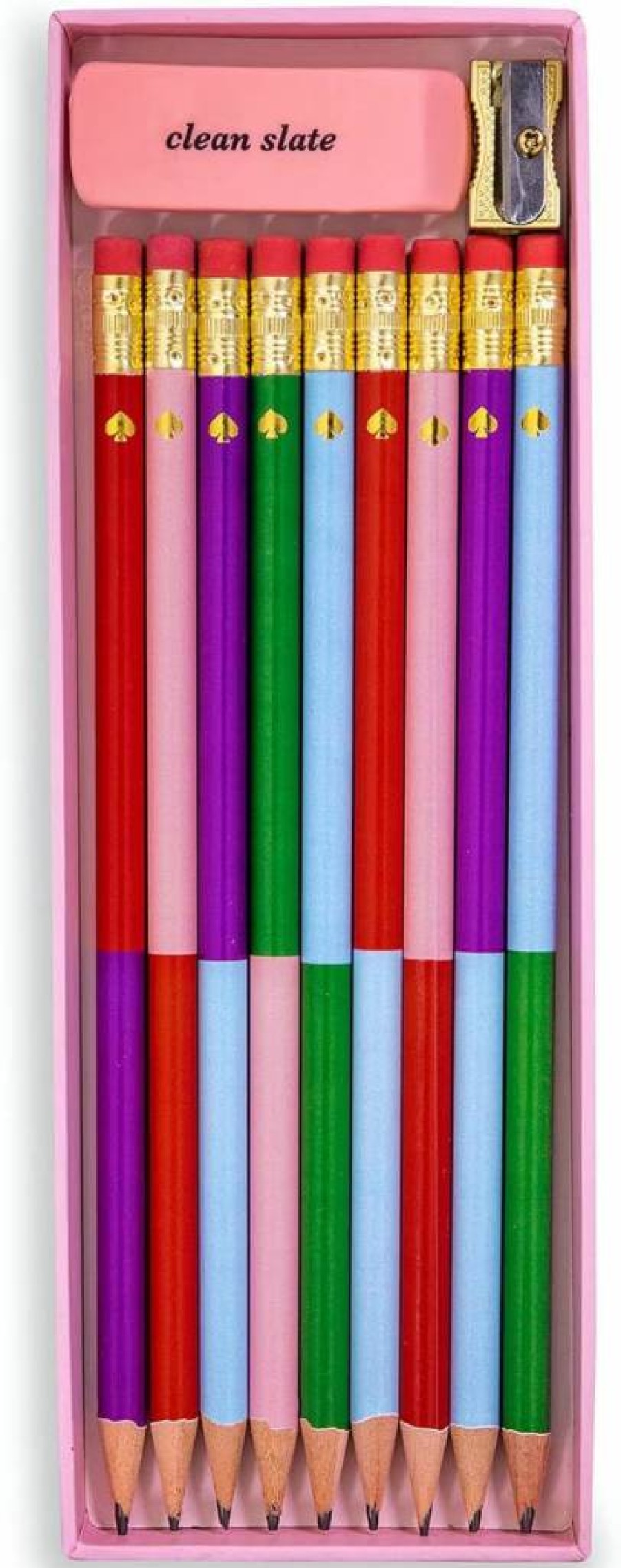 Kate Spade New York Colorblock Wood Pencils - Set of 9 #2 Pre-Sharpened Pencils with Erasers & Sharpener, Cute Office & School Supplies