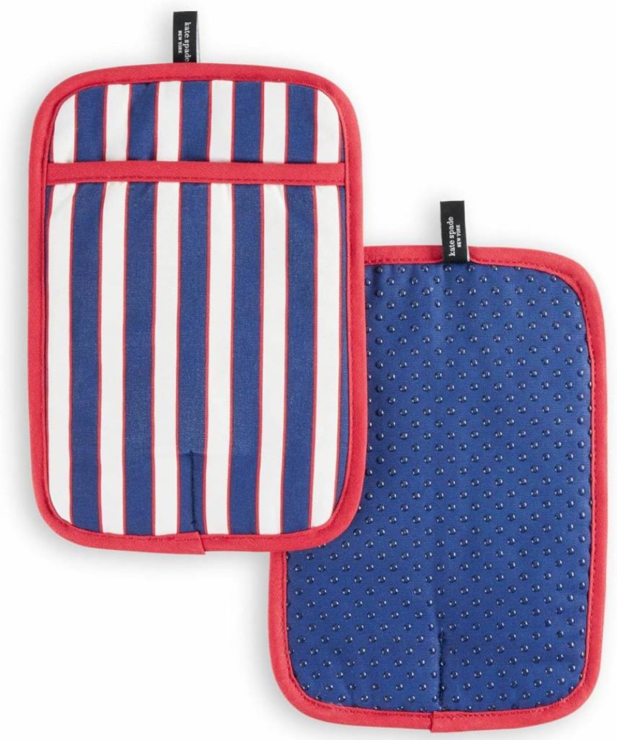 Kate Spade New York Green & Pink Striped Botanical Pot Holder Set - 2 Pack, 7x10 Inch Kitchen Accessories