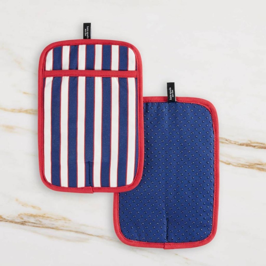 Kate Spade New York Green & Pink Striped Botanical Pot Holder Set - 2 Pack, 7x10 Inch Kitchen Accessories