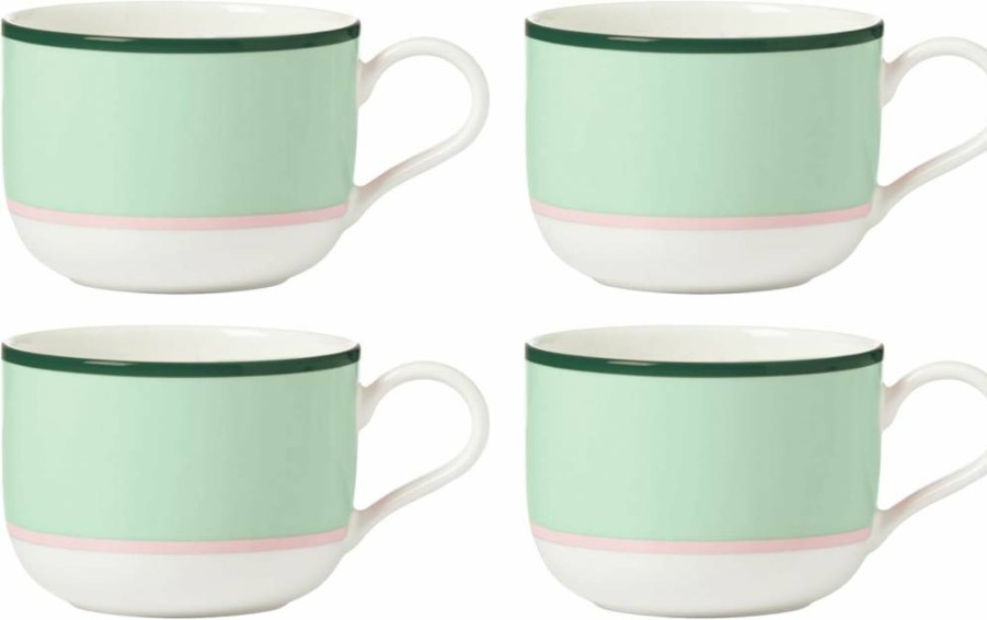 Kate Spade New York Green and Pink Make It Pop Ceramic Mug, 4-Piece Set