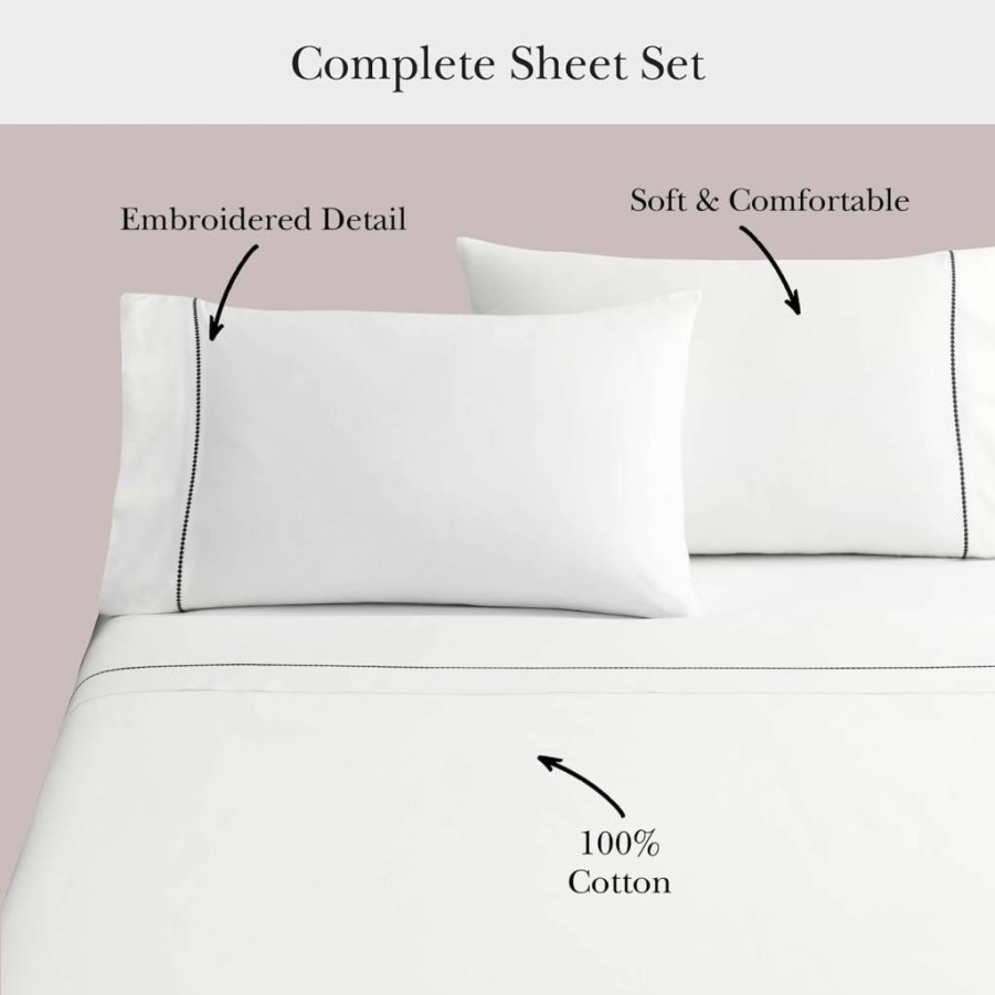 Kate Spade New York 4-Piece Dot King Bedding Set - 100% Cotton, 300 Thread Count, All-Season Comfort, Machine Washable in White & Black