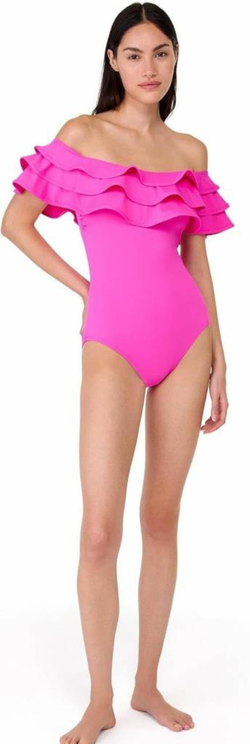 Kate Spade New York Women's Off-The-Shoulder Ruffle Solid Color One-Piece Swimsuit
