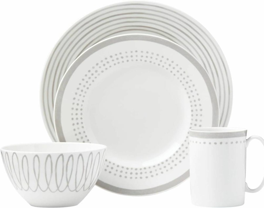 Kate Spade New York Charlotte Street West 16-Piece Dinnerware Set in Taupe & Grey - 15.75 Lb Stoneware Tableware Service for 4