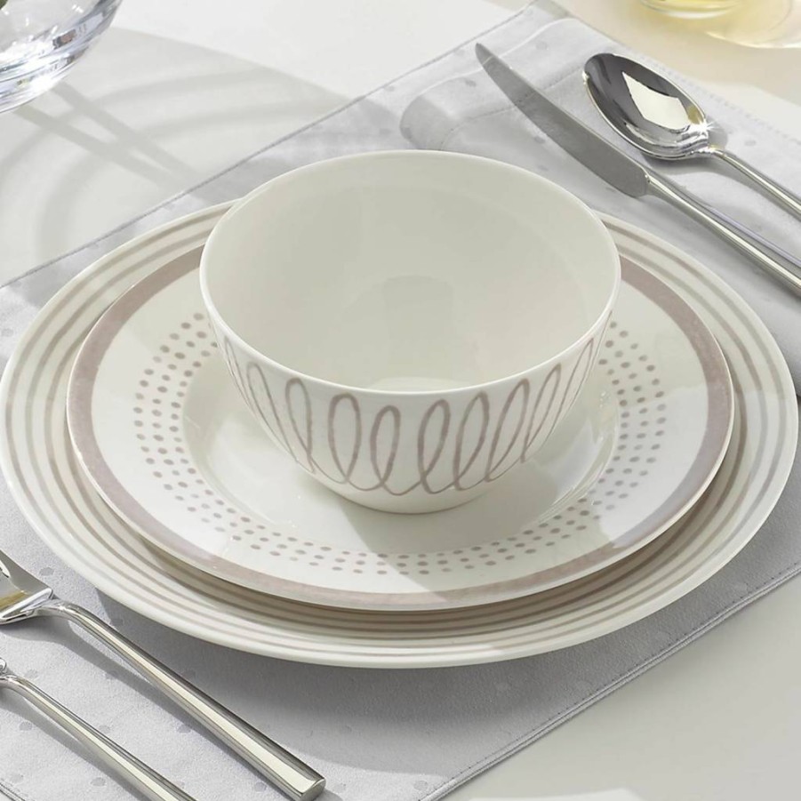 Kate Spade New York Charlotte Street West 16-Piece Dinnerware Set in Taupe & Grey - 15.75 Lb Stoneware Tableware Service for 4