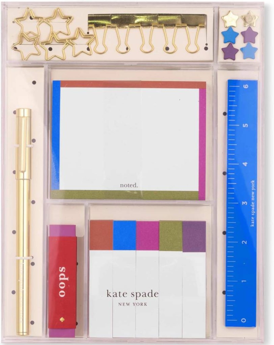 Kate Spade New York Stationery Organizer Set with Note Pages, Pen, Ruler, Paper Clips, Eraser & Push Pins for Office & School Supplies