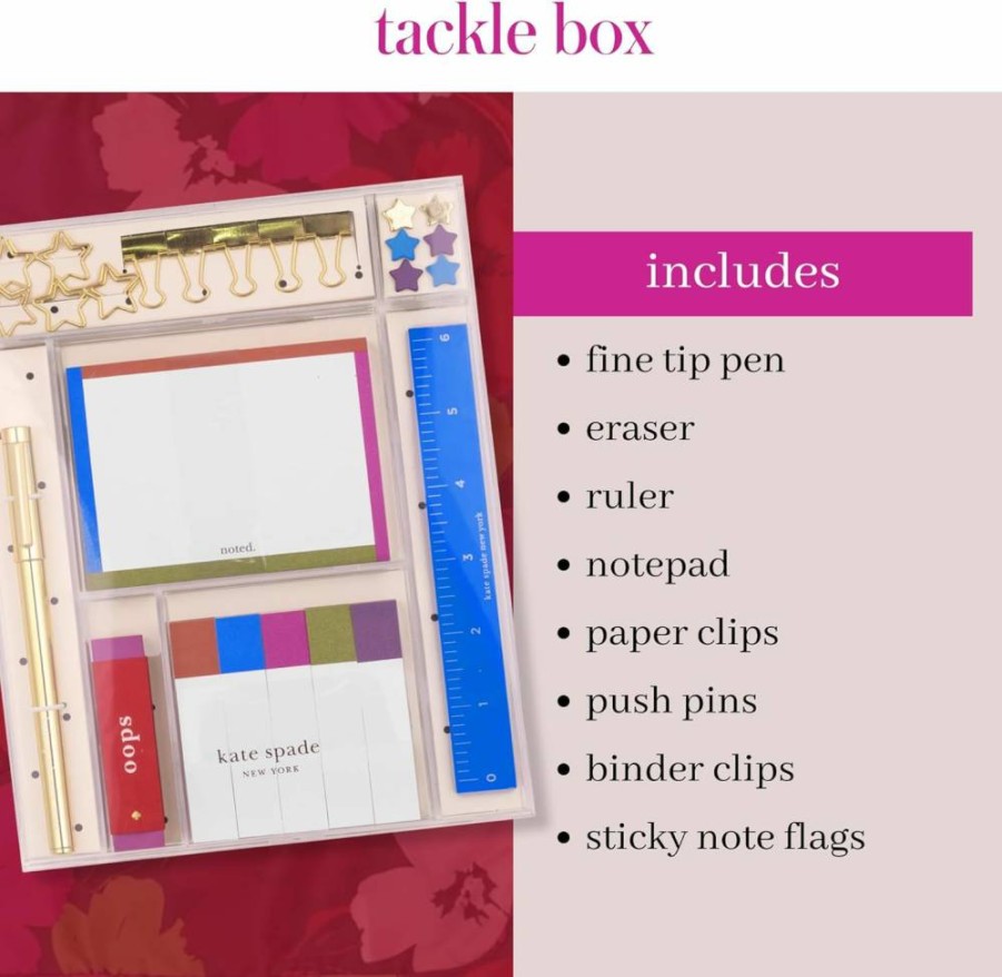 Kate Spade New York Stationery Organizer Set with Note Pages, Pen, Ruler, Paper Clips, Eraser & Push Pins for Office & School Supplies