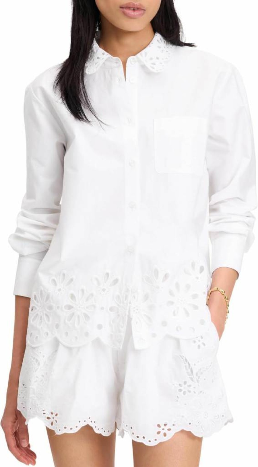 Kate Spade New York Women's Daisy Print Eyelet Blouse - Floral Embroidered Top for Women