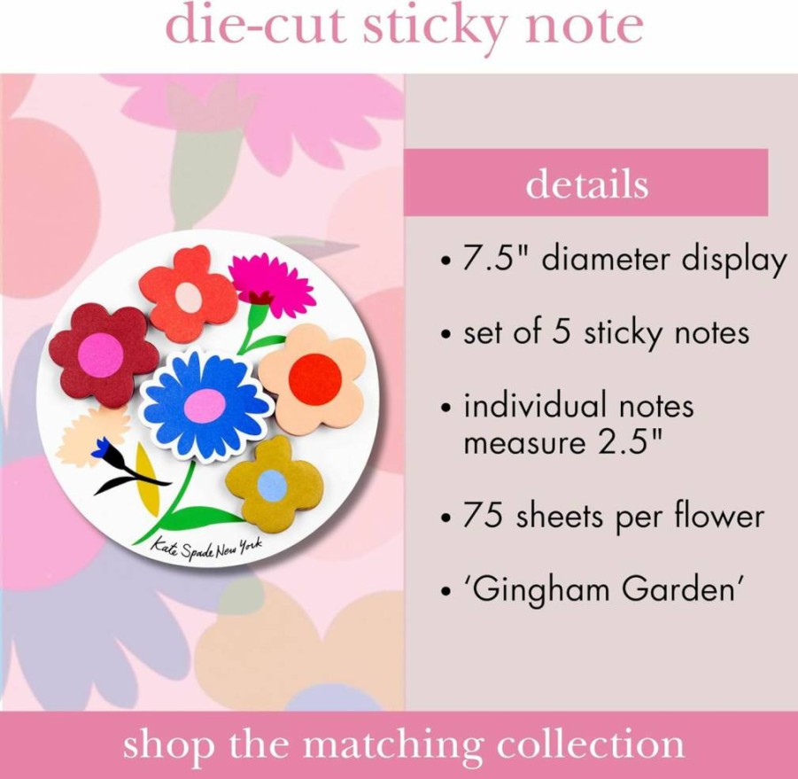 Kate Spade New York Heart Shaped Sticky Notes Set - 5 Die-Cut Gingham Design Notepads, 75 Sheets Each, Cute Study & Office Supplies