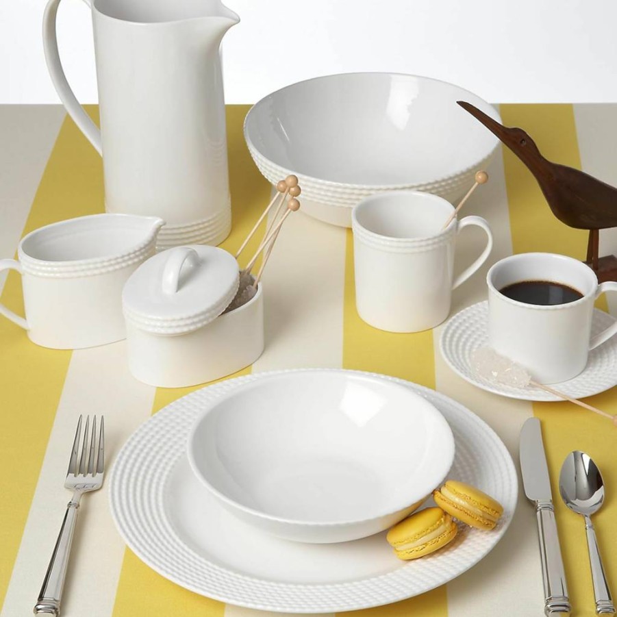 Kate Spade New York Wickford 4-Piece Dinnerware Set, White Ceramic Plates & Bowls, 5.4 Lb Place Setting