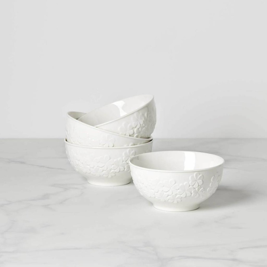 Kate Spade New York Blossom Lane 4-Piece Ceramic Bowl Set, White - 4.05 lb, Decorative Serving Bowls for Dining & Entertaining
