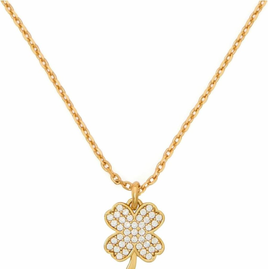 Kate Spade New York Gold Clover Pendant Necklace with Pave Crystals, Clear Gemstone Charm