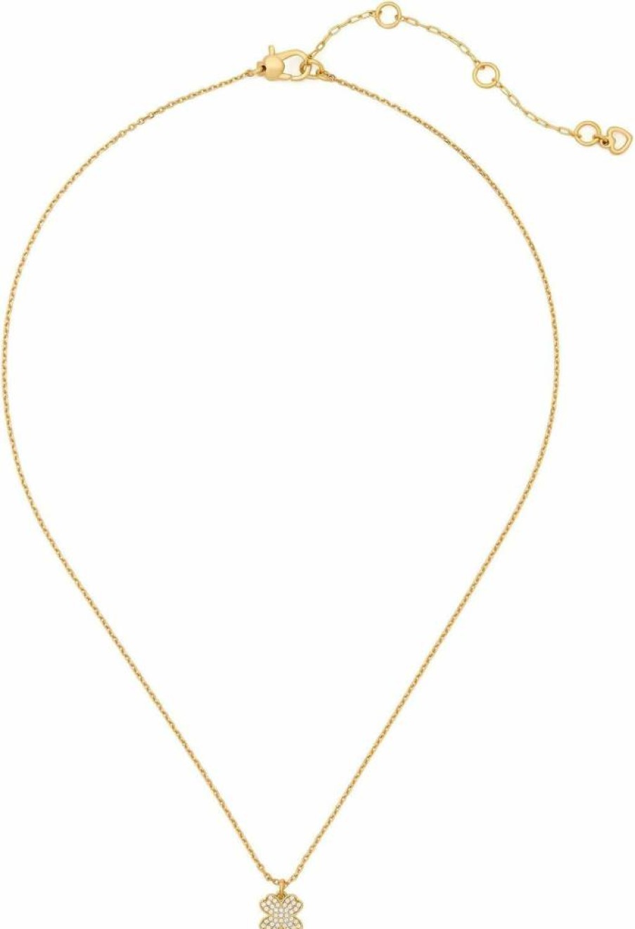 Kate Spade New York Gold Clover Pendant Necklace with Pave Crystals, Clear Gemstone Charm