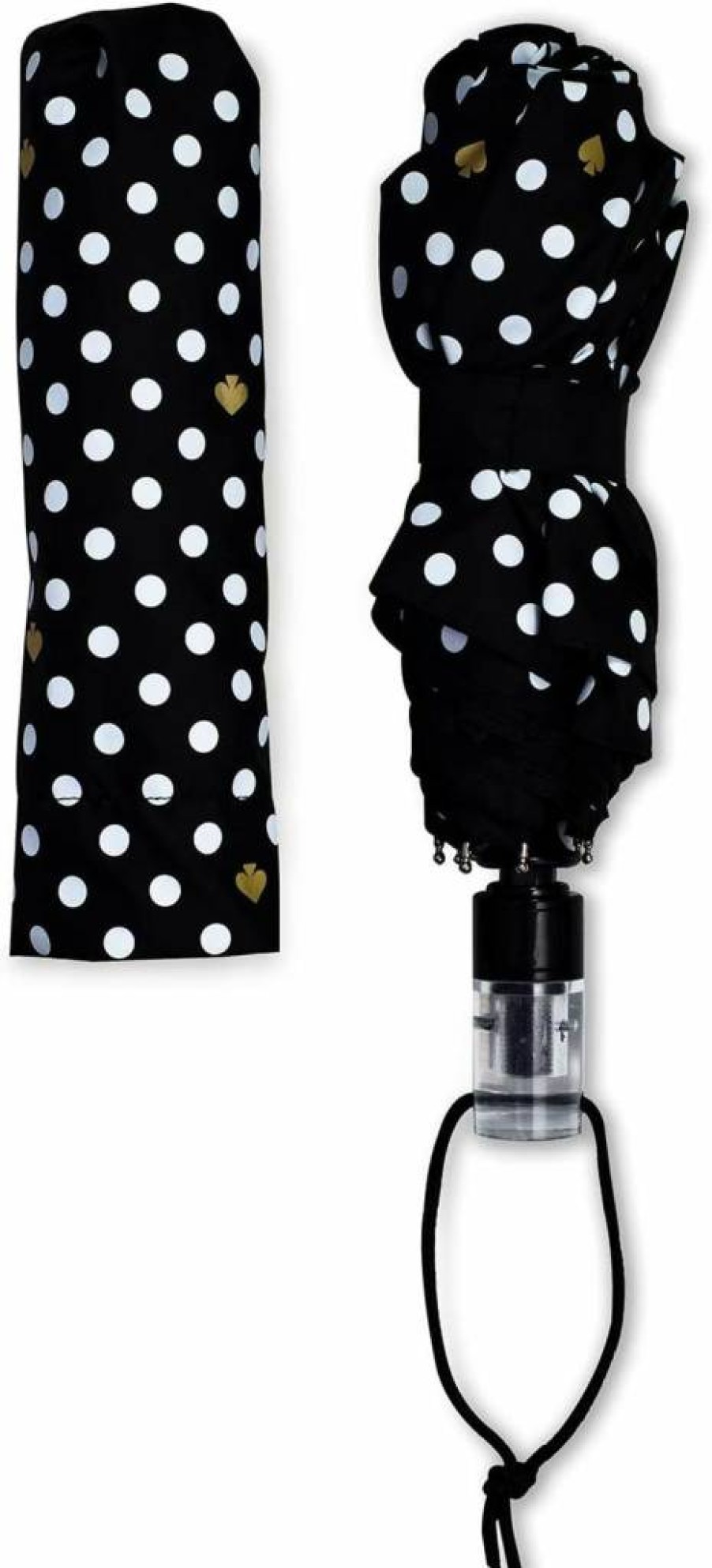 Kate Spade New York Polka Dot Travel Umbrella - Lightweight Compact Folding Umbrella with Storage Sleeve, Black & White Design