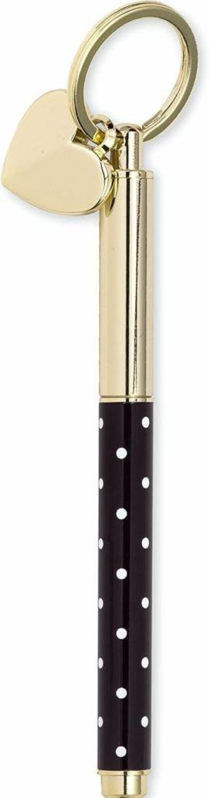 Kate Spade New York Black Ballpoint Keychain Pen with Metal Key Fob - Stylish Dot Design Portable Writing Tool