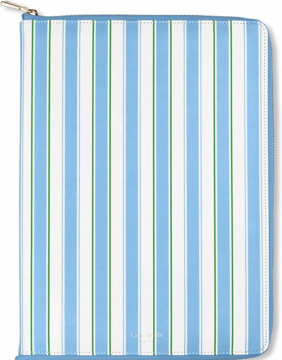 Kate Spade New York Faux Leather Zip Folio Notepad with Pen Loop & Interior Pocket, Daisy Stripe Pattern, 13.25 x 9.5 Inches, Gold Zipper Closure