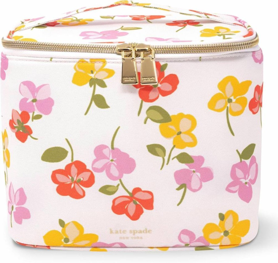 Kate Spade New York Insulated Lunch Bag for Women - Striped Thermal Tote with Double Zipper, Portable Cooler Lunch Box (Sunshine Floral Pattern)