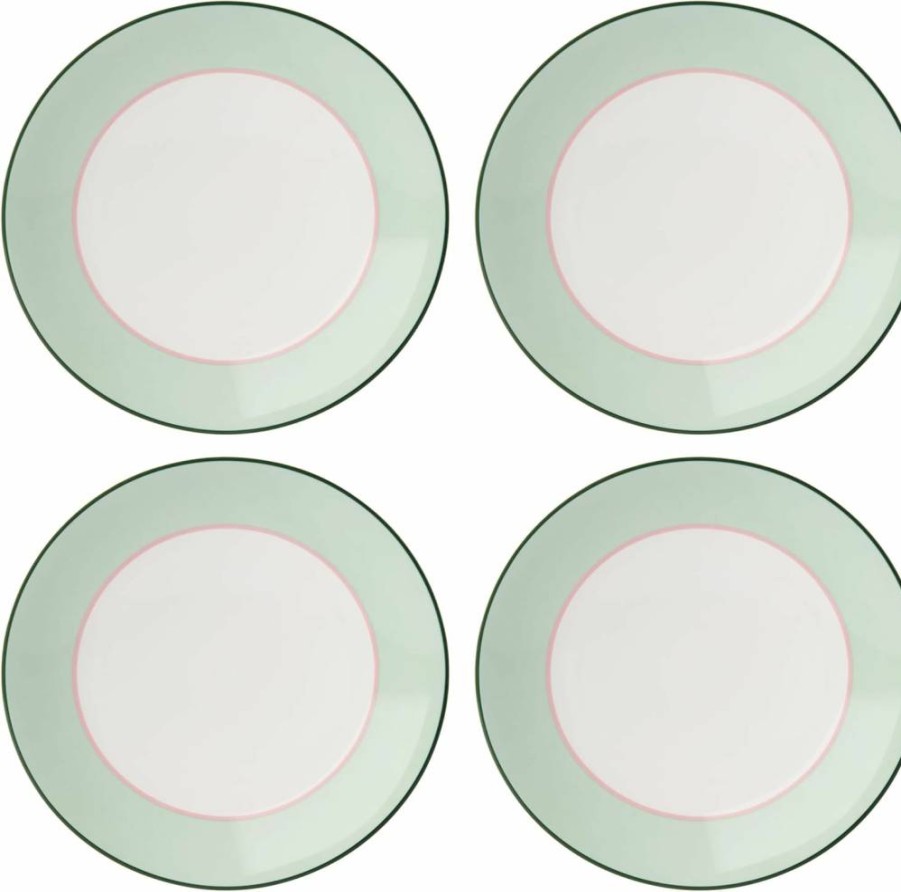 Kate Spade New York Navy & Green Make It Pop Dinner Plates, Set of 4, 6.9-Inch Ceramic Plates