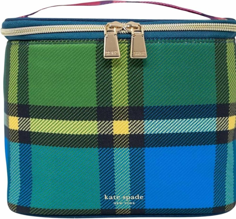 Kate Spade New York Insulated Lunch Bag for Women - Thermal Tote with Double Zipper, Carry Handle, Grand Plaid Duo Design, Small Cooler for Work or School