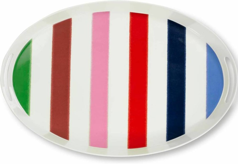 Kate Spade New York Adventure Stripe 20" Oval Serving Tray with Handles for Kitchen & Outdoor Dining