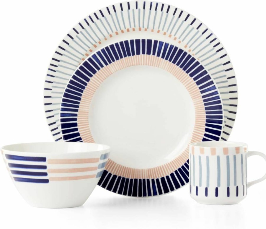 Kate Spade New York Brook Lane 16-Piece Dinnerware Set, 22 lbs, Blue Porcelain Tableware for 4