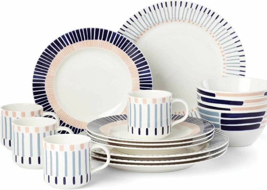 Kate Spade New York Brook Lane 16-Piece Dinnerware Set, 22 lbs, Blue Porcelain Tableware for 4