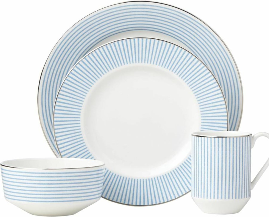 Kate Spade New York Blue Laurel Street 4-Piece Dinnerware Set - Plates, Bowls, Cups & Saucers