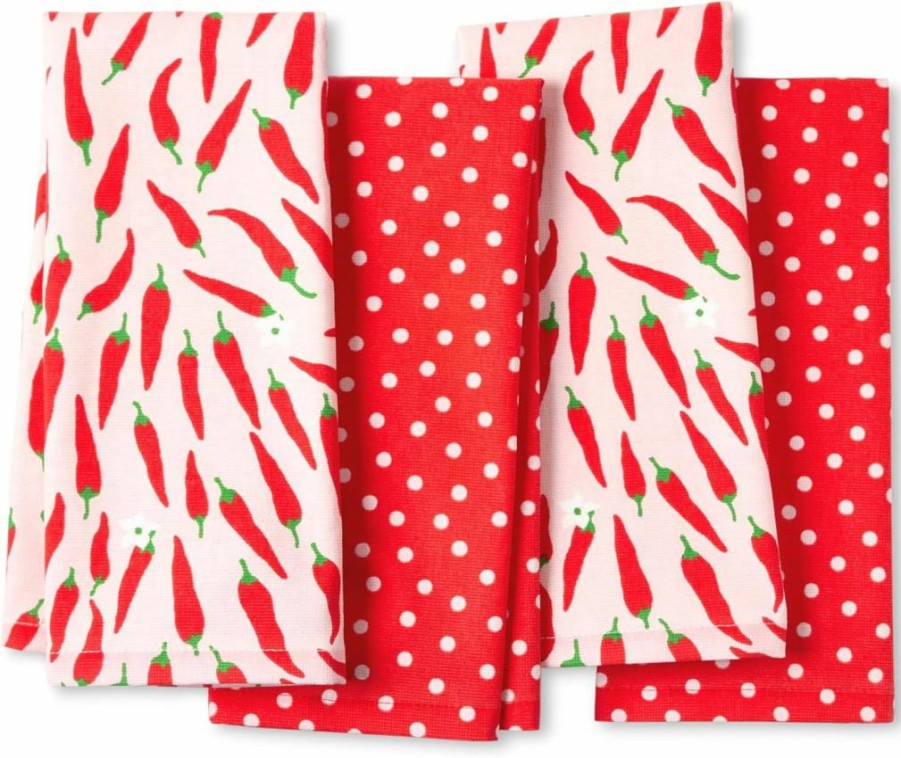 Kate Spade New York Lemon & Spring Gingham Printed 100% Cotton Kitchen Towels 4-Piece Set, Absorbent Dish Towels in Navy Blue and Yellow, 17x28 Inches