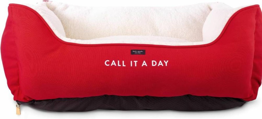 Kate Spade New York Dog Bed for Small & Medium Dogs, Washable Pet Bed with Slip-Resistant Bottom, 27x22x12 Inches, Red & Pink Fancy Design