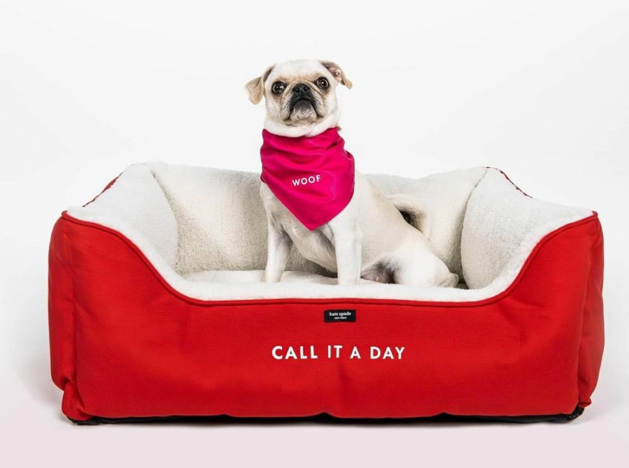 Kate Spade New York Dog Bed for Small & Medium Dogs, Washable Pet Bed with Slip-Resistant Bottom, 27x22x12 Inches, Red & Pink Fancy Design