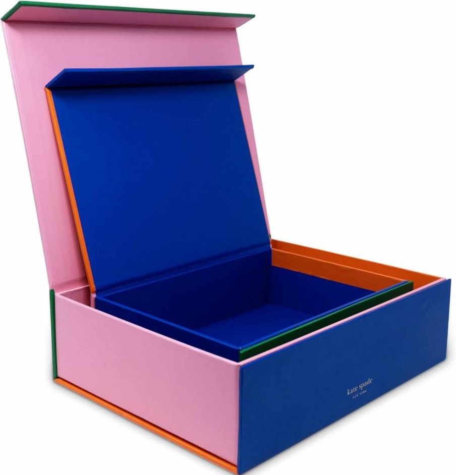 Kate Spade New York 2-Pack Colorblock Storage Boxes Set - Medium & Large Nesting Organizer Bins with Magnetic Closure, Decorative Home Storage Solutions