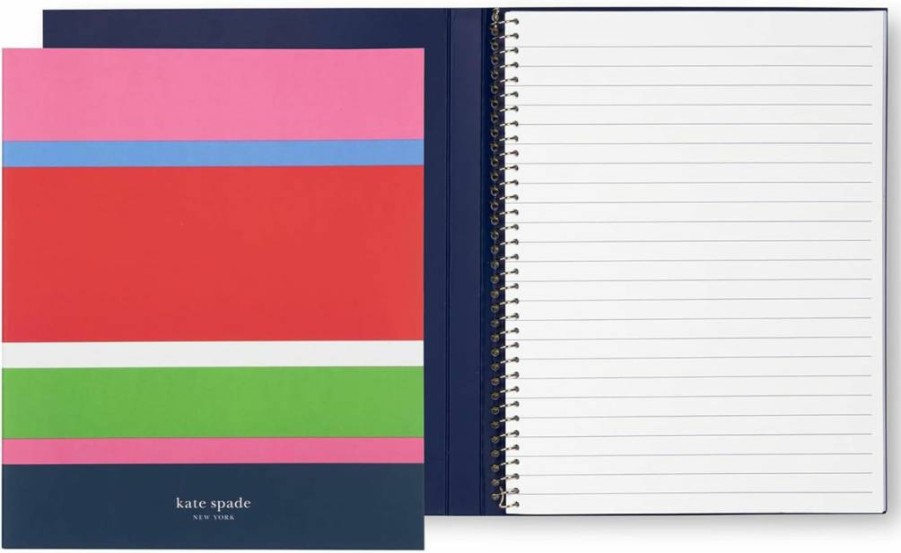 Kate Spade New York Sunny Day Stripe Journal - 8.25" x 6.75" Lined Notebook with 112 Pages, Spiral Bound Concealed Design