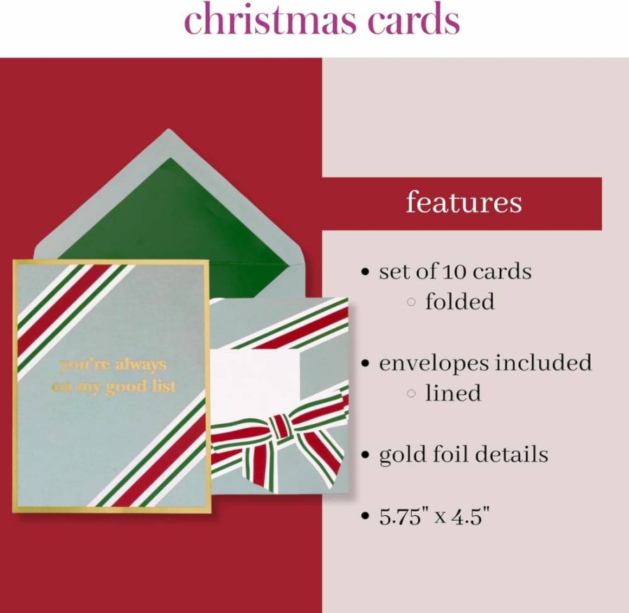 Kate Spade New York Luna Stripe All Occasion Greeting Cards Stationery Set - 10 Blank Cards & Envelopes for Holidays & Celebrations