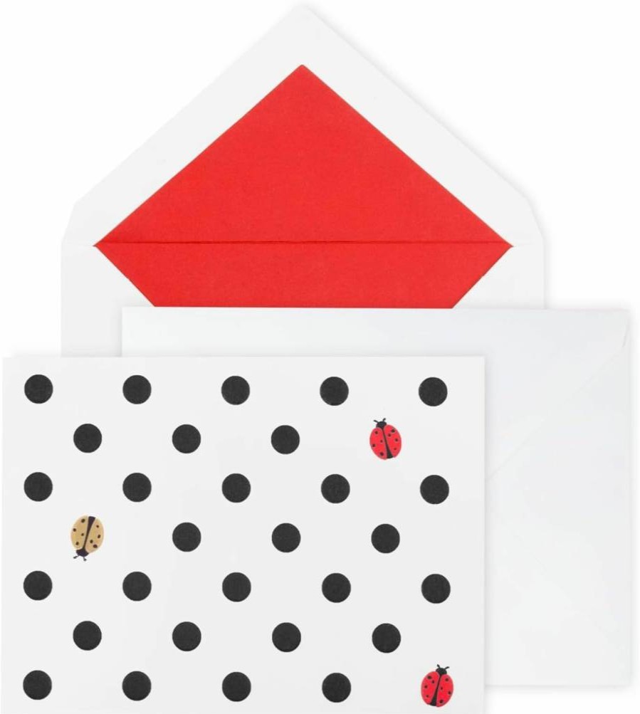 Kate Spade New York Ladybug Dot Greeting Cards Set - 10 All Occasion Green Notecards with Envelopes, Blank Stationery for Women
