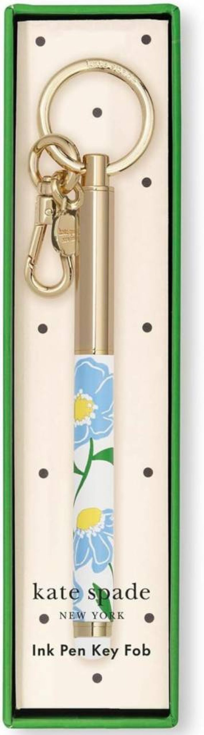 Kate Spade New York Sunshine Floral Keychain Pen - Black Ink Ballpoint Metal Key Fob for Women