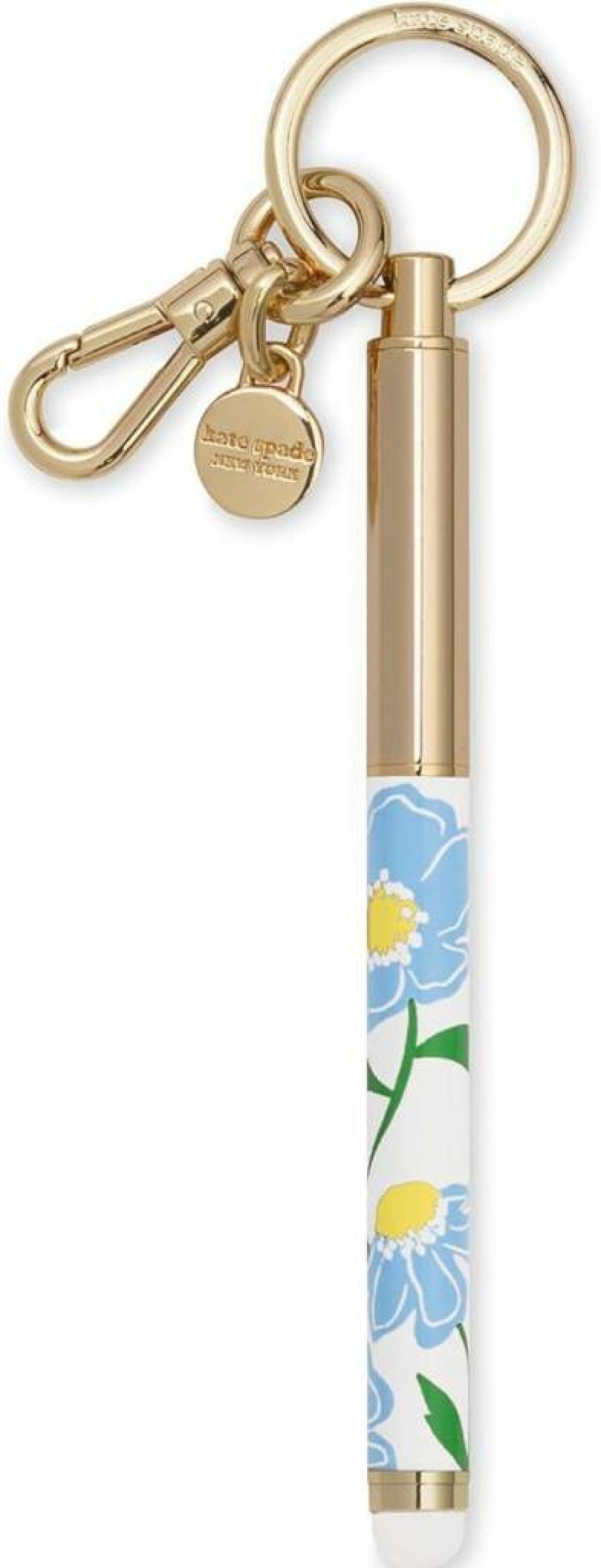 Kate Spade New York Sunshine Floral Keychain Pen - Black Ink Ballpoint Metal Key Fob for Women