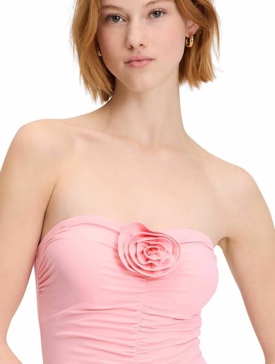 Kate Spade New York Women's Solid Rosette Bandeau One-Piece Swimsuit