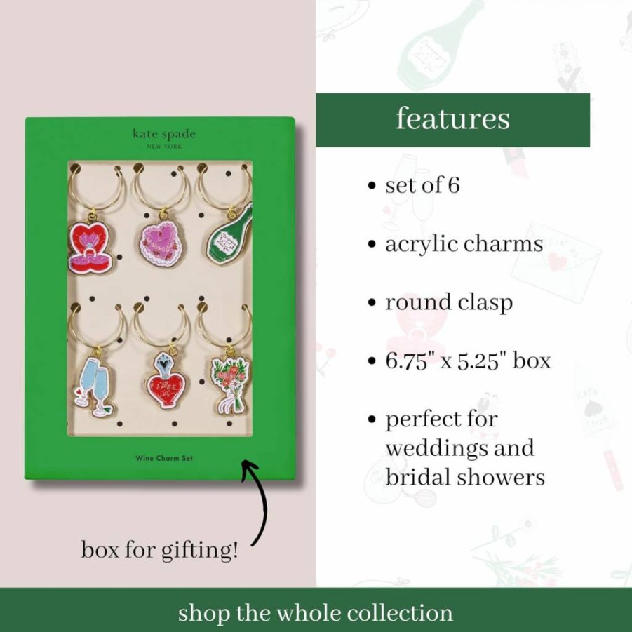 Kate Spade New York Wine Glass Charms - Wedding Drink Markers, Cup Identifiers for Champagne, Cocktails & Martinis, Elegant Wine Tags for Bridal Showers & Parties