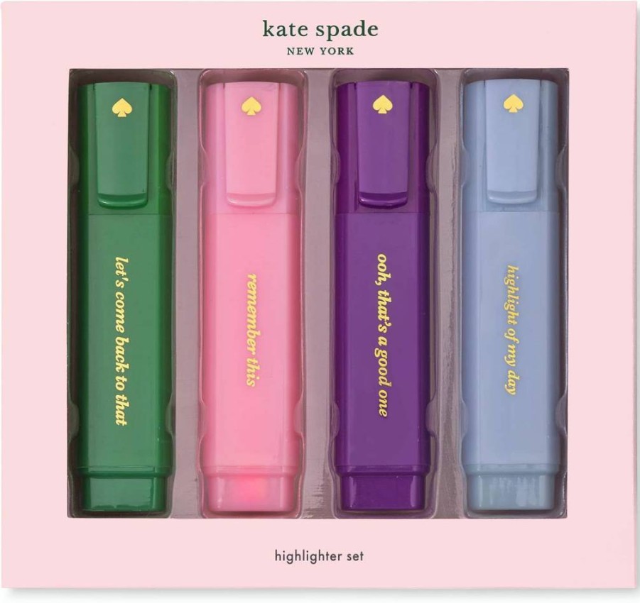 Kate Spade New York Assorted Color Highlighters - Set of 4 Vibrant Markers in Green, Pink, Blue & Purple, Colorblock Design
