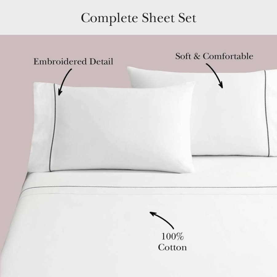 Kate Spade New York 4-Piece Dot Queen Bedding Set - 100% Cotton 300 Thread Count All-Season Sheets, Machine Washable in White & Black
