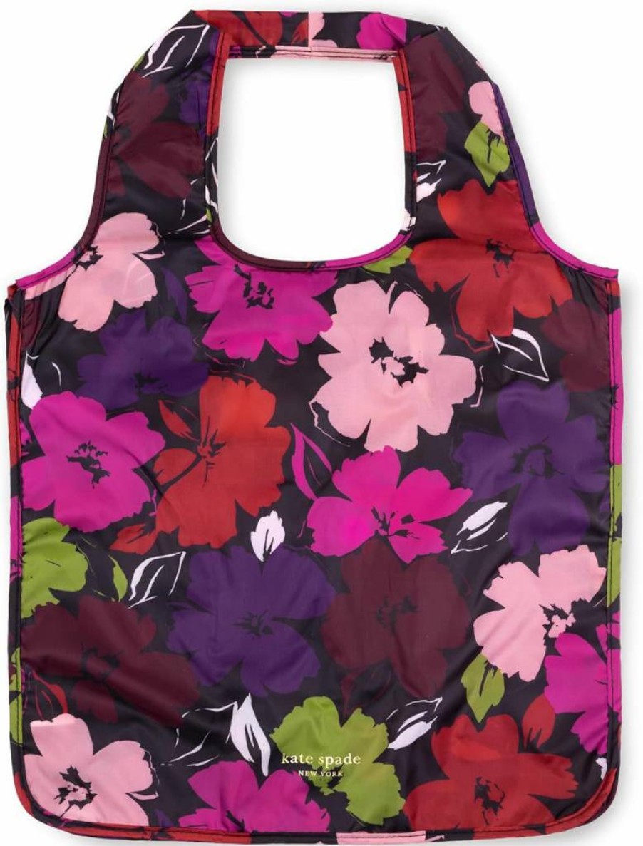 Kate Spade New York Reusable Grocery Bags Set - Zippered Foldable Tote & Produce Bags, Lightweight Painterly Blooms Design for Shopping